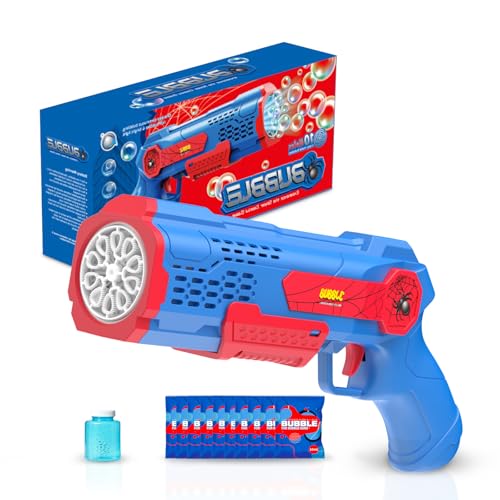 PANACARE Automatic Bubble Gun for Kids,Bubble Gun with 10000+ Bubbles/Min /10 Bubble Holes/LED Light, Bubble Machine Gift for Garden, Party, Wedding, Best Gifts idea (Blue)