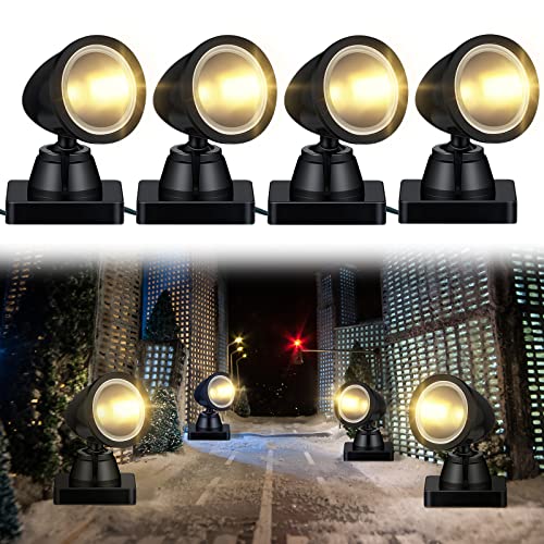 Kingdder Christmas Village Lights Battery Operated LED Mini Spot Light for Christmas Village Accessories Miniature Houses Street Flood displays with Switch(Warm White,2 Set) - color: Warm White