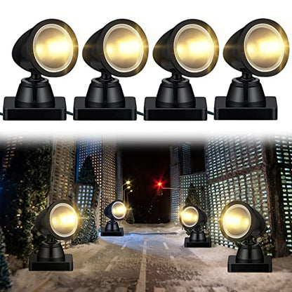 Kingdder Christmas Village Lights Battery Operated LED Mini Spot Light for Christmas Village Accessories Miniature Houses Street Flood displays with Switch(Warm White,2 Set) - color: Warm White