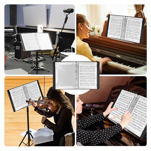 80 Sleeves Sheet Music Binder 8.5"x11" Sheet Music Folder with Elastic Band | Black Sheet Music Protective Sleeves Binder with Plastic Sleeves for Audition,Orchestra,Piano, Choir, Stand