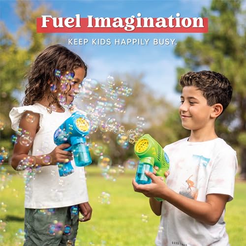 JOYIN 2 Kids Bubble Gun with 2 Bottles Refill Solution, Bubble Machine Gun for Toddlers Kids 4-8, Party Favors, Summer Toy, Outdoors, Easter, Birthday Gift - color: Blue+green
