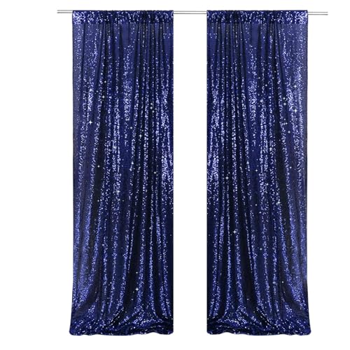 PartyDelight Navy Blue Sequin Backdrop Curtains 2x8ft 2 Panels - color: Navy Blue, size: 24"W x 96"L (Pack of 2)