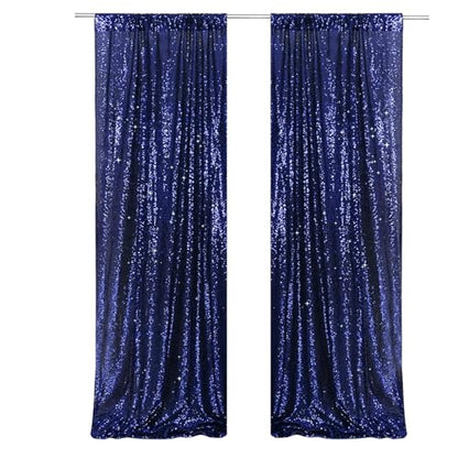 PartyDelight Navy Blue Sequin Backdrop Curtains 2x8ft 2 Panels - color: Navy Blue, size: 24"W x 96"L (Pack of 2)