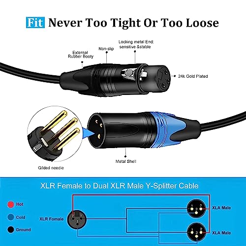 Smithok XLR Splitter Cable,Female to Dual Male Y Cable (XLR Splitter 1 Female to 2 Male),Balanced Microphone Splitter Cord Audio Adaptor - 1.6ft /0.5m - size: 1pack*1.6ft