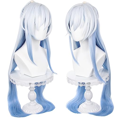 Anime Silver White Gradient Blue Long Straight wigs with Bangs 95cm/37in Hair-Tie half-up hairstyle Game Ice Queen Cosplay wig Halloween,Comic con,Party,Game Show - color: White and Blue Mixed