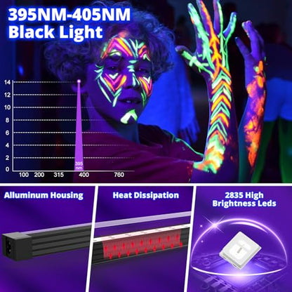 395NM Black Light Bar 18W, UV Blacklight Strip for Glow Party, Linkable LED Black Lights with ON/Off Switch, for Uranium Glass Curio Dispaly Cabinetry Halloween, 15.8Inch, 2Pack - style: 395NM-2Pack