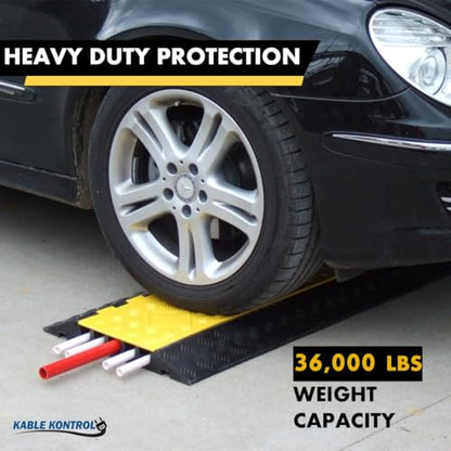Kable Kontrol Atlas Heavy Duty Cable Protector Ramp - 5 Channel Bulk Wholesale Pallet - 10 Pcs - 36" Long Black & Yellow - 36,000 Lbs Capacity - Rubber Speed Bump Wire Protector Cord Cover - CP9988 - size: 5 Channel - 36" - 10 Units