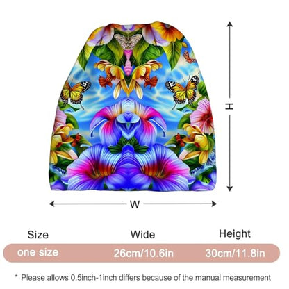 Art Owl Women's Slouchy Beanie Hat Cute Turban Hats Cancer Headwear Caps Baggy Skull Sleep Scarf - color: Colorful Flowers Butterflies