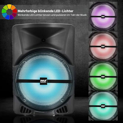 Pyle Wireless Portable PA Speaker System -1200W High Powered Bluetooth Compatible Indoor&Outdoor DJ Sound Stereo Loudspeaker wITH USB MP3 AUX 3.5mm Input, Flashing Party Light & FM Radio -PPHP1544B - color: Charcoal