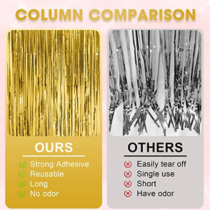 Voircoloria Gold Foil Fringe Backdrop Curtains, 3.3x8.2ft, 3 Pack | Tinsel Streamers, For New Years Eve, Graduation, Birthday, Baby Shower - color: 05 Gold