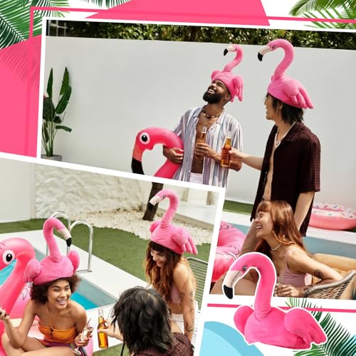 Halfchet Pink Flamingo Hat Plush Costume for Hawaiian Party,Base Flamingo | 3D Tropical Bird Headwear with Soft Texture, Ideal for Luau Theme Parties, Beach Events, Photo Props, Costume Accessory - style: Elegant
