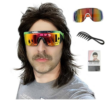 Men's Mullet Wig, 80s Black Rocker Style Wig for Men, Synthetic Long Hair Wig, Suitable for Halloween, Cosplay, Theme Parties and Daily Wear (Black) - color: m57-Black