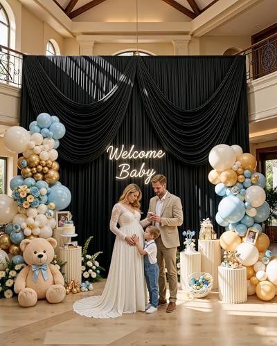 50ftx15ft Black Backdrop Curtain 10 Panels for Wedding Parties - color: Black, size: W5' x H15'(10 panels)