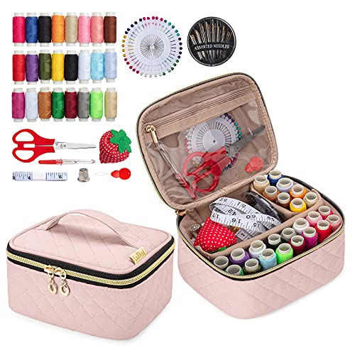 LoDrid Sewing Kit with 24 Color Threads and Sewing Accessories, Dusty Rose - color: Dusty Rose