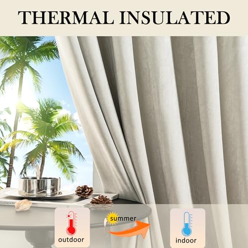 YOFUN Cream Grey Velvet Blackout Curtains 2 Panels Set, 90 inches Long Grommet Top Thermal Insulated Velvet Drapes for Nursery/Bedroom/Studio/Farmhouse, W52 x L90 in - color: Cream Grey, size: 52"W x 90"L (Pack of 2)