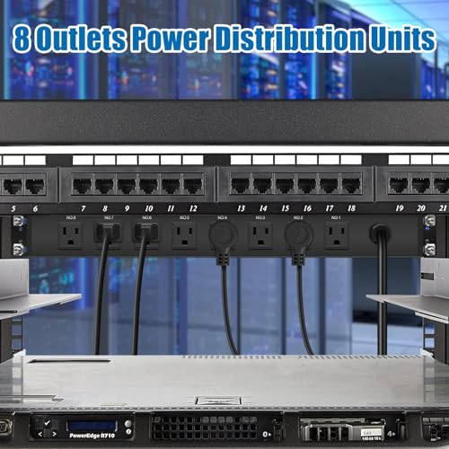 HHSOET 8 Outlet PDU Power Strip, 1U Rack Surge Protection, 15FT, Black, 1 - size: 15ft