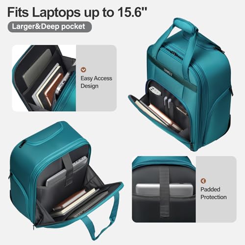 Personal Item 16-Inch Underseat Carry on Luggage With Wheels Lightweight Wheeled Underseater under seat bags for airplanes Upright 2 Wheel,Boy and Girl,Teal Green - color: Green