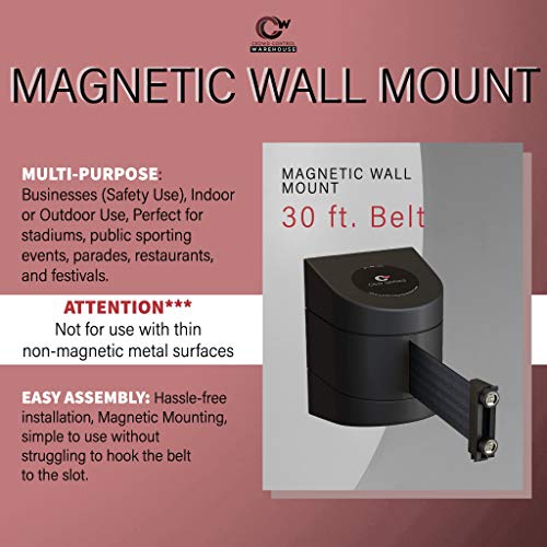 Crowd Control Warehouse Magnetic Wall Mount Retractable Belt Barrier, 30 Ft | Cleaning in Progress Yellow Belt with Black Letters, CCW Series WMB-230, Black ABS Case, Braking System for Slow Retraction - color: CLEANING IN PROGRESS, size: 30 foot belt