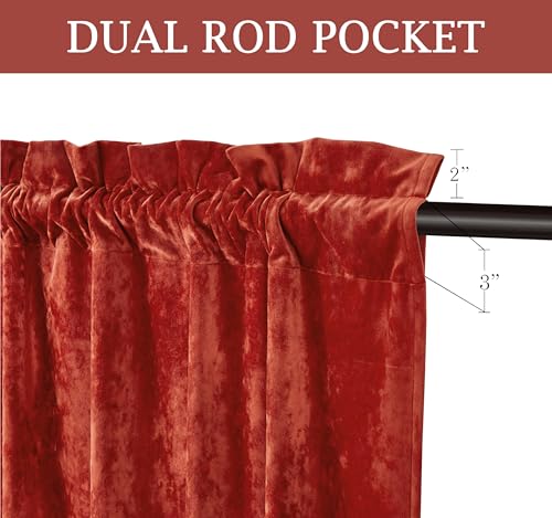 Chezmoi Collection Lux Brick Red Crushed Velvet Curtains 2 Panel Set - 84 inches Long Room Darkening Luxury Distressed Velvet Rod Pocket Window Drapes for Living Room Bedroom 50" W x 84" L - color: Brick Red