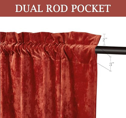 Chezmoi Collection Lux Brick Red Crushed Velvet Curtains 2 Panel Set - 84 inches Long Room Darkening Luxury Distressed Velvet Rod Pocket Window Drapes for Living Room Bedroom 50" W x 84" L - color: Brick Red