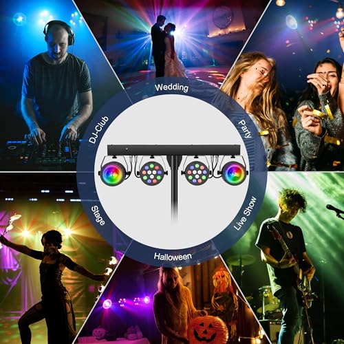Telbum DJ Disco Lights with Stand, Professional LED Party Light Set, DJ Lighting System DMX512, Sound Activated Stage Lights Package for Gig Bar Wedding Live Band Club Booth Show Events