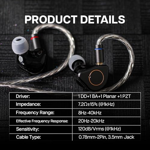 Linsoul SIMGOT SuperMix 4 1DD+1BA+1Planar+1PZT Hybrid Driver in Ear Monitor | HiFi Wired Gaming Earbuds IEM with Balanced Neutral Tuning, OFC Silver-Plated Cable for Musician Audiophile