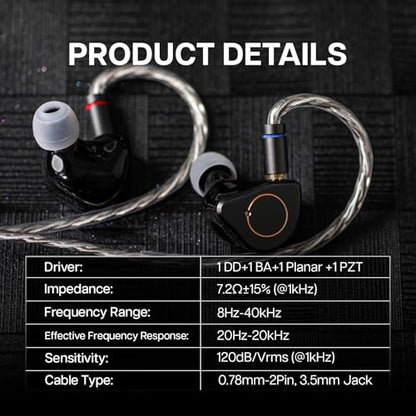 Linsoul SIMGOT SuperMix 4 1DD+1BA+1Planar+1PZT Hybrid Driver in Ear Monitor | HiFi Wired Gaming Earbuds IEM with Balanced Neutral Tuning, OFC Silver-Plated Cable for Musician Audiophile