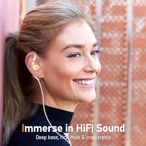 Audiovance Vibes 202M HiFi Wired Earbuds in-Ear Monitor Headphones with Mic - color: 4-Pink