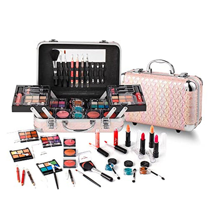 Hot Sugar All In One Makeup Set for Teenager Girls, Pink Heart | Full makeup kit for beginners includes eyeshadow palette, blush, lip gloss, lipstick, lip & eye pencils, brush, mirror. - color: Pink Heart