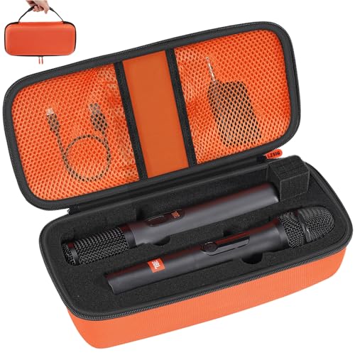Wireless Microphone Case Compatible with JBL Wireless 2 Microphone System, Dual Handheld Wireless Mic Storage Bag for JBL Partybox, Receiver, Batteries, Adjustable Foam for JBL Mic (BOX ONLY) - ORANGE - color: Orange