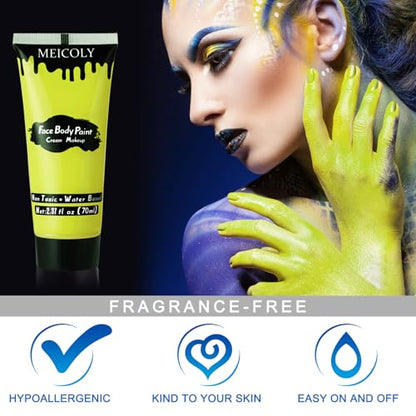 MEICOLY Ogre Green Face Body Paint,2.37OZ Large Tube Water Based Body Paint,Elphaba Green Face Paint,High Pigment Face Paint for Disgust Goblin Demon Halloween SFX Special Effects Cosplay Makeup - color: Ogre Green