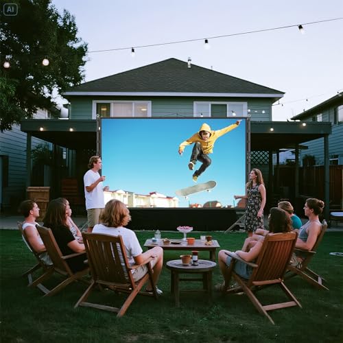 Outdoor Projector Screen and Stand,150-inch Indoor Portable Projection Screen,16:9 4K HD Wrinkle-Free Rear Front Movie Screen with Carry Bag for Backyard Movie Night RVing Home Theater