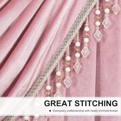 Grand Pink Velvet Waterfall Valance 138 Inches Wide, Luxury Swag Curtains with Thick Beaded Tassels, Elegant European Style Window Treatment for Master Bedroom & Open Concept Living Room - color: Pink, size: 138"W x 43"L (Pack of 1)