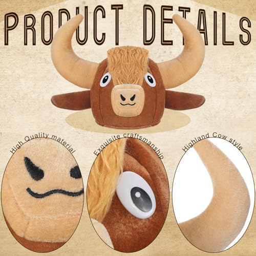 Highland Cow Head Plush Hat for Women Highland Cow Gift | Soft Plush Headwear with Horns, Ears, Halloween Themed Parties, Dress up Accessories, Photo Booth Fun, Unique Gift Idea