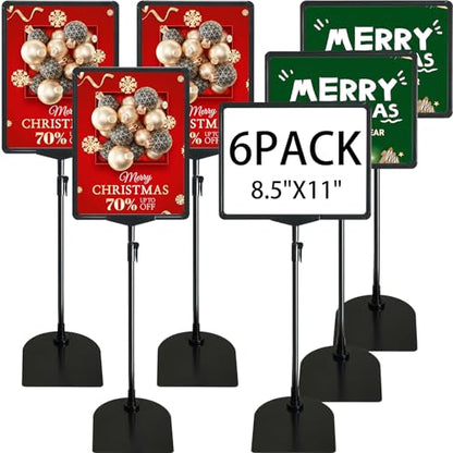 ONCEMORE Sign Holder, 8.5 x 11 Inch Sign Stand with Adjustable Height Snap Open, Reusable Sign Stands for Display Advertising Business Signage, Vertical and Horizontal Two View Modes (Black, 6 Pack) - size: 8.5"x11"-6Pcs
