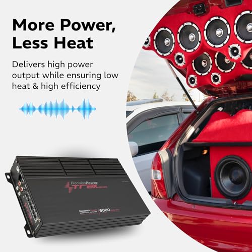 Precision Power Trax Micro Monoblock Class D Car Stereo Amplifier TM1.6000D – 6000W Single Channel Digital Subwoofer Amp with Wired Bass Control & High-Level Inputs for Powerful Audio - size: TM1.6000D