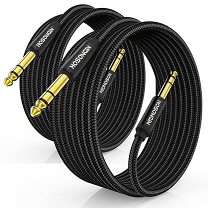 HOSONGIN 1/4 Inch TRS Instrument Cable 15ft 2-Pack [Nylon Braided Shielded], 1/4 Inch to 1/4 inch TRS Male to Male Plug Stereo Audio Cord, Quarter Inch 6.35mm Balanced Interconnect Line - 15 feet - size: 15 Feet, style: 1/4" TRS Cable - 2 Pack