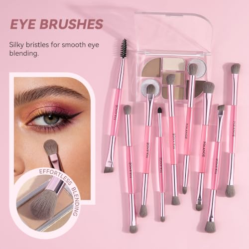 MAANGE 13 Pcs Foundation Makeup Brush Set With Bag, Make up Brushes, Double-End Multi Functional Makeup Brushes, Professional Face Brush Set Tools For Liquid Powder Concealer Cream Blush (Pink) - color: Pink