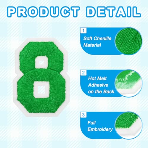 MECCANIXITY Iron on Number Patches 2" Number 8 Iron on Embroidered Patch Sew on Letter Stickers Applique for Repairing Clothing Jeans Shoes Hats DIY(Green, Pack of 9) - style: Number 8