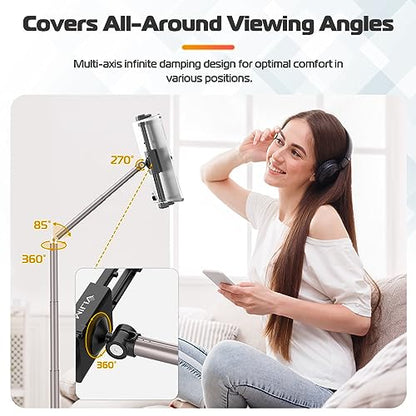 VIJIM Tablet Floor Stand Holder, Phone Stand for Recording, Adjustable Cell Phone & Tablet Holder for Floor, Compatible with iPad Pro Air Mini, Galaxy Tab, iPhone & 4.6-12.9 Inch Devices