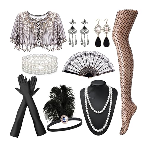 RIOSO 1920s Accessories for Women Flapper Gatsby Roaring 20s Accessories Costume Black - style: Style a
