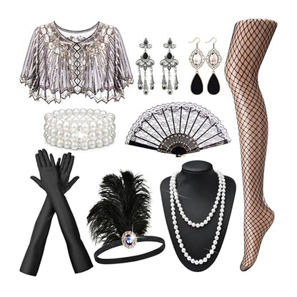 RIOSO 1920s Accessories for Women Flapper Gatsby Roaring 20s Accessories Costume Black - style: Style a