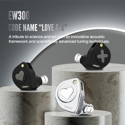 Linsoul SIMGOT EW300 1DD+1Planar+1PZT Hybrid Driver IEMs, DSP Edition | HiFi Wired Earbuds, Gaming Earbuds with Detachable Nozzles, Silver-Plated OFC In Ear Monitor Cable for Audiophile Musician - style: EW300 DSP