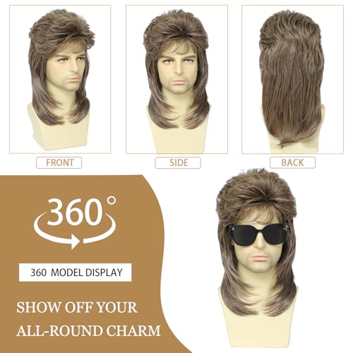 Mullet Wigs for Men,Joe Dirt,Emo Wig 80s Costumes Fancy Party Accessory Cosplay Wig Halloween Man x (Light Brown) - color: Light Brown