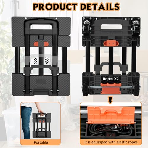 Folding Hand Truck Dolly Cart 500lbs for Travel/Home Use - color: Black