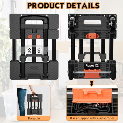 Folding Hand Truck Dolly Cart 500lbs for Travel/Home Use - color: Black