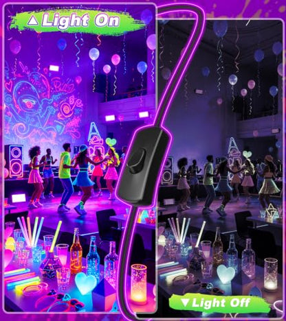 TigQiang 100W 4 Pack Black Light, Glow Party Supplies, Blacklight Halloween | IP66 Waterproof, Blacklights Flood Light for Neon Parties, Body Paint, Birthday, Fluorescent Poster, 6Ft Cord & Plug & Switch - size: 100W-4Pack