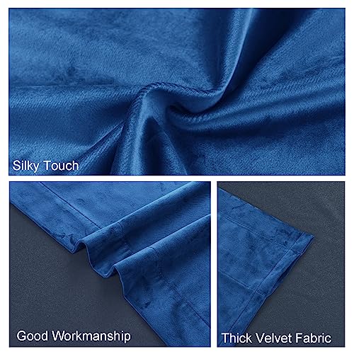JIUZHEN Blue Velvet Blackout Curtains 42W x 63L 2 Panels with Tiebacks - color: Blue, size: 42"W x 63"L (Pack of 2)