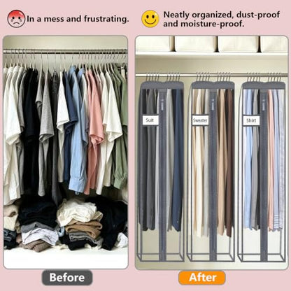 52" Clear Garment Bags for Hanging Clothes 10" Side Gusset, Suit Bags for Closet Storage, Suit Cover for Shirts Coats Dresses (24"X52"X10" 3Pack) - size: 52" 3pack