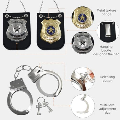 10 Pcs/2 Set Police Costume Accessories for Theme Party Halloween | Cop Costume with Police Hat Walkie Talkies Badge Sunglasses Officer Theater Dress Up